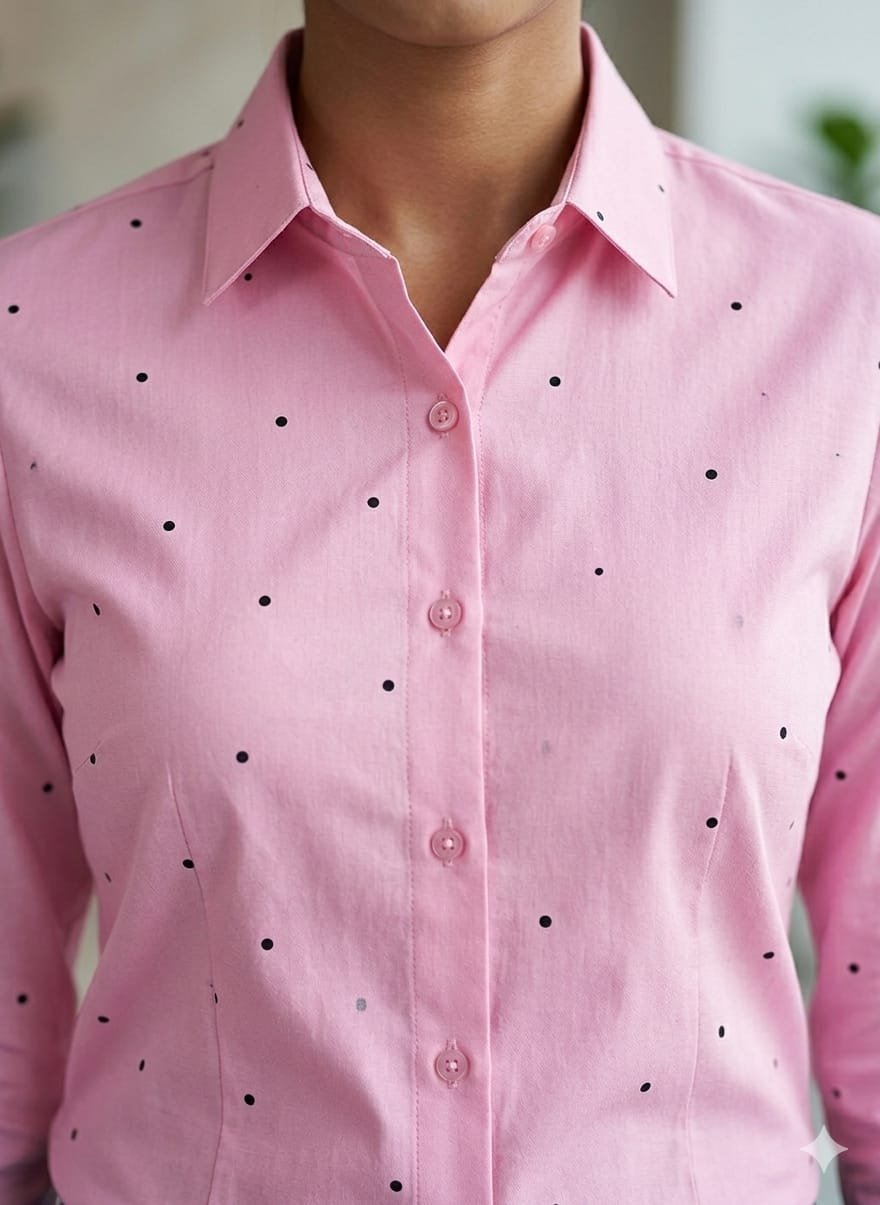 Pink Polka Dot Pleated Top